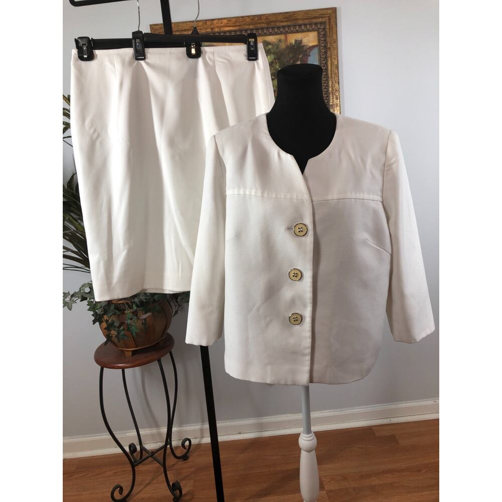 Evan Picone Skirt Suite Women's 16 White Business Professional Minimalist Career